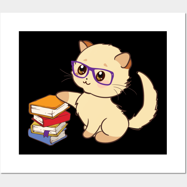 'Cat Book Nerd Reader With Glasses ' Cute Reading Wall Art by ourwackyhome